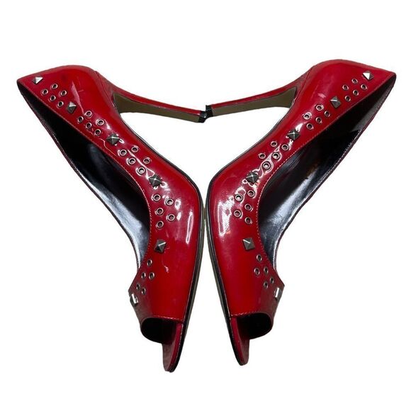 Enzo Angiolini Candy Apple Red Studded Peep Toes - Picture 1 of 16